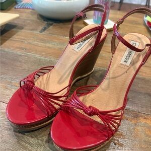 Steve Madden Red Patent Knot-Strap Wedge Sandals